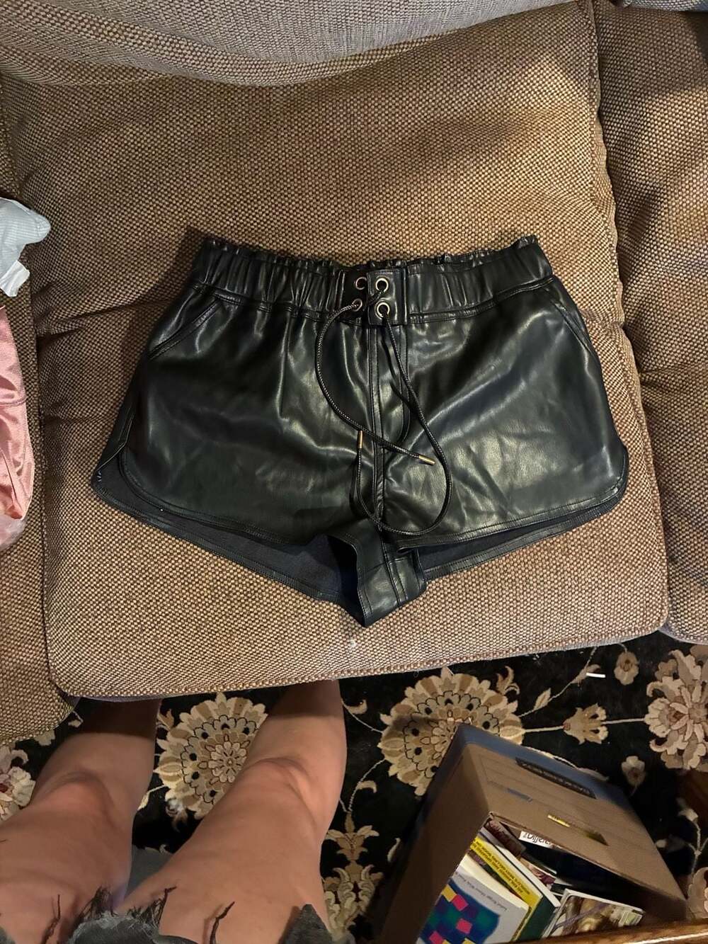 Forever 21 Black Faux Leather Lace-Up Waist Shorts - Picture 2 of 5